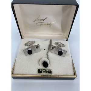 Sarah Coventry Inc Mens Onyx Cuff Link and Bar Set Lord Coventry